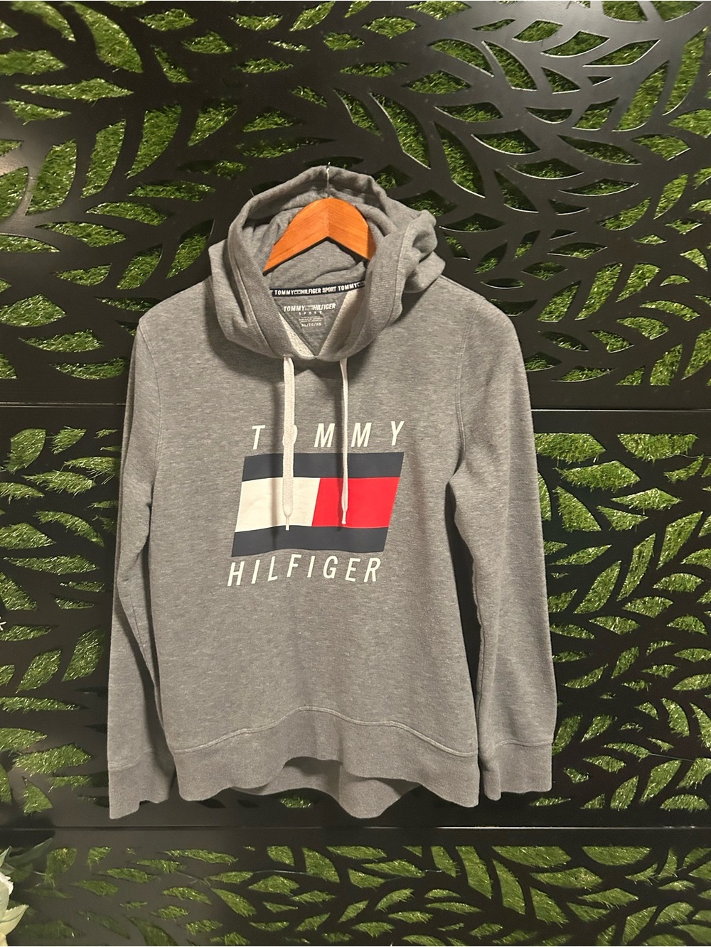 Tommy Hilfiger Sport Gray Hoodie with Flag Logo, Boys XL